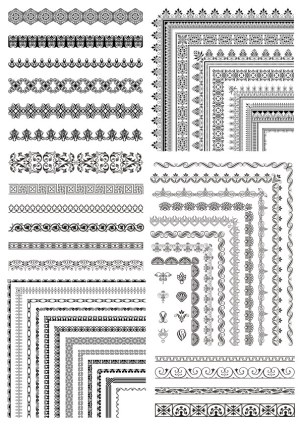 Decorative Black and White Vintage Borders and Corner Elements Free Vector