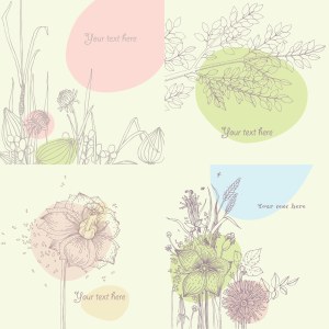Elegant Botanical Line Art Backgrounds with Colorful Abstract Shapes Free Vector