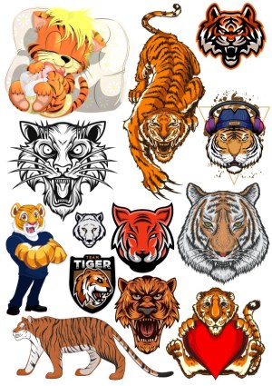 Collection of Diverse Tiger Vector Illustrations and Logos Free Vector