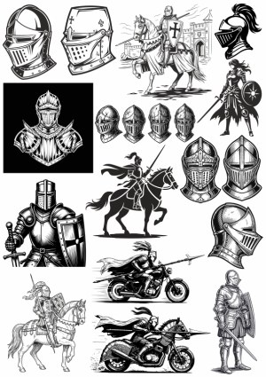 Black and White Medieval Knights and Helmets Vector Collection Free Vector