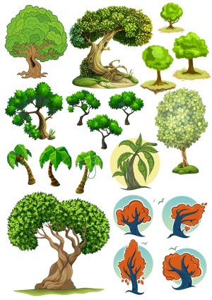 Collection of Various Stylized Tree Vector Illustrations Free Vector