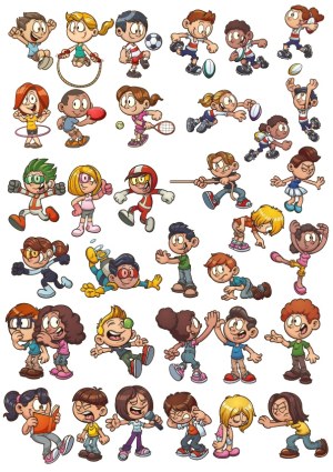 Cartoon Kids Playing Sports and Engaging in Activities Vector Set Free Vector