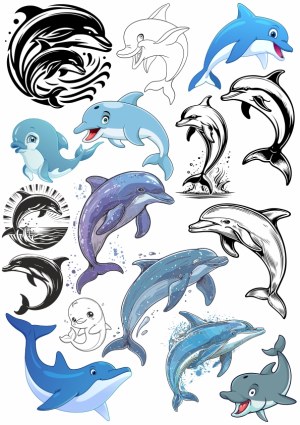 Collection of Dolphin Illustrations in Various Styles Free Vector