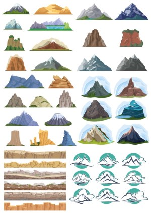 Collection of Vector Mountain and Rock Illustrations Free Vector