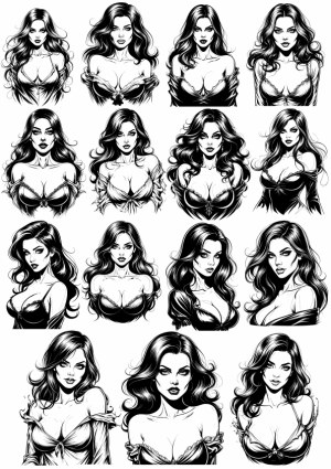 Collection of Black and White Vector Portraits of Glamorous Women Free Vector