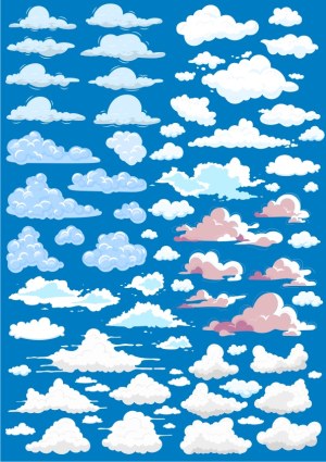 Variety of Cartoon-Style Vector Clouds in Different Colors and Shapes Free Vector