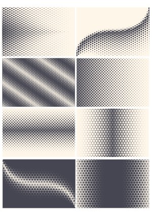 Set of Eight Halftone Pattern Vector Backgrounds Free Vector