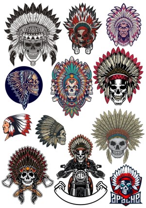 Native American Skull and Warrior Headdress Vector Collection Free Vector