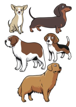 Cartoon Vector Illustration of Five Dog Breeds Free Vector