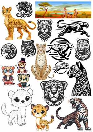 Collection of Cheetah and Leopard Vector Illustrations and Logos Free Vector