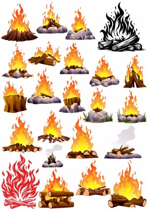 Variety of Campfire and Firewood Vector Illustrations Free Vector