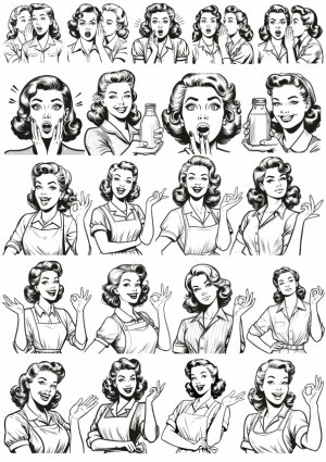 Vintage Woman Expressions and Gestures Vector Set Free Vector