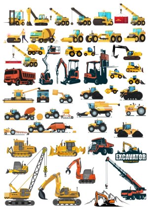 Collection of Construction and Heavy Machinery Vector Illustrations Free Vector
