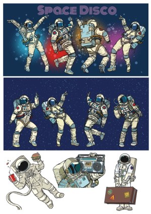 Dancing and Relaxing Astronauts Vector Set Free Vector
