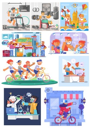 Various Fun and Active Lifestyle Scenes Vector Collection Free Vector