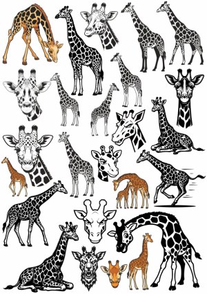 Variety of Cartoon and Realistic Giraffe Vector Illustrations Free Vector