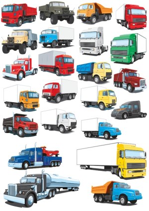 Collection of Various Truck and Semi-Truck Vector Illustrations Free Vector