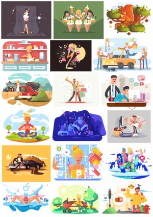 Collection of Colorful Lifestyle and Activity Vector Illustrations Free Vector