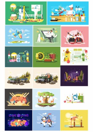 Set of Colorful Vector Illustrations Depicting Various Professions, Activities, and Scenes Free Vector