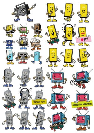 Retro Electronics and Modern Smartphones Cartoon Characters Vector Set Free Vector