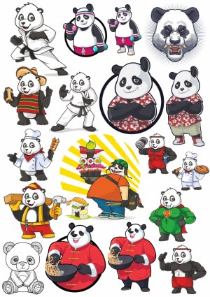 Cartoon Panda Characters in Various Costumes and Activities Vector Set Free Vector