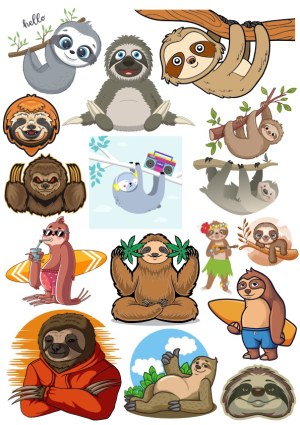 Cute and Fun Sloth Cartoon Character Collection Free Vector