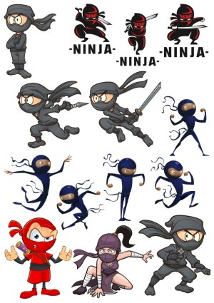 Ninja Characters and Poses Vector Set Free Vector