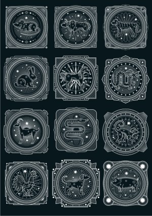 Astrological Zodiac Animal Illustrations Set Free Vector