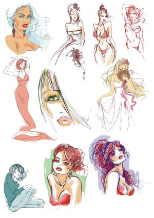 Fashion and Glamour Female Sketches Collection Free Vector