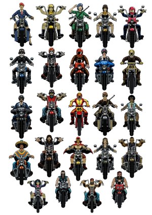 Front View Diverse Motorcycle Riders Vector Set Free Vector