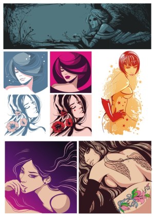 Collection of Vector Art Featuring Stylized Women Portraits and Figures Free Vector