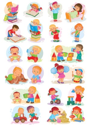 Illustrations of Babies and Toddlers Engaged in Various Activities Free Vector