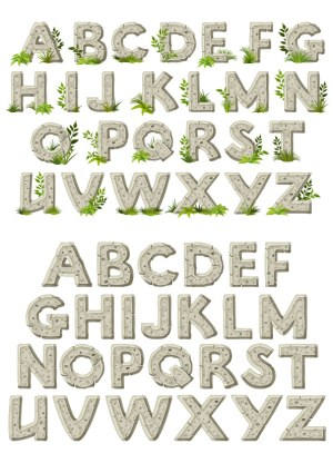 Stone Alphabet Letters with Green Plants Vector Free Vector
