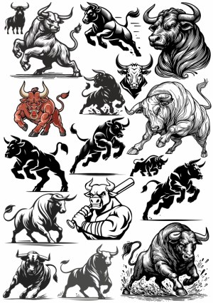 Set of Fierce Bull and Bullfighter Vector Illustrations Free Vector