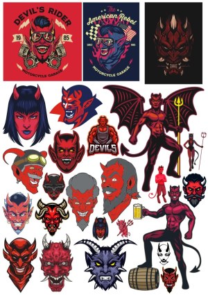 Collection of Red Devil and Demon Cartoon and Tattoo Style Illustrations Free Vector