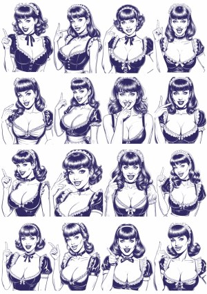 Set of Vintage Pin-Up Style Maid Girls with Various Facial Expressions and Gestures Free Vector