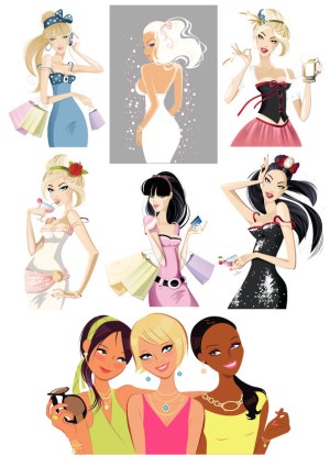 Fashionable Women Vector Illustrations Set Free Vector