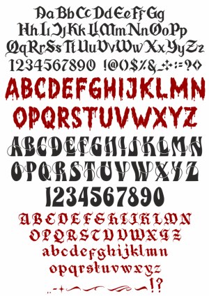Gothic and Horror Style Alphabet and Number Vector Set Free Vector
