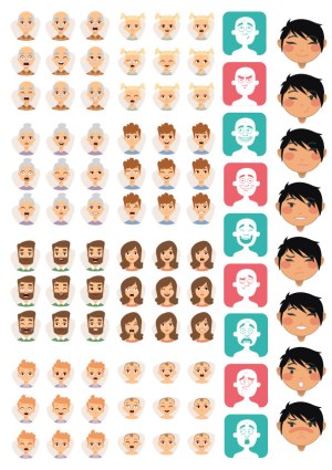 Set of Diverse Cartoon Character Faces with Various Emotions Free Vector
