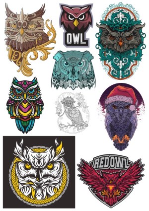 Collection of Ornate and Stylized Owl Vector Illustrations Free Vector