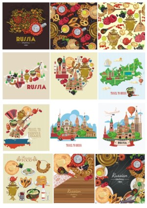 Russian Culture and Cuisine Vector Collection Free Vector