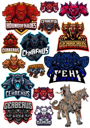 Cerberus and Mythical Three-Headed Dog Esports Logo Collection Free Vector