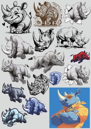 Collection of Artistic Rhino Vector Illustrations and Logos Free Vector