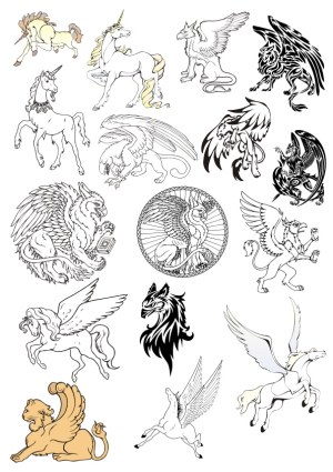 Collection of Mythical Creature Vector Illustrations Free Vector
