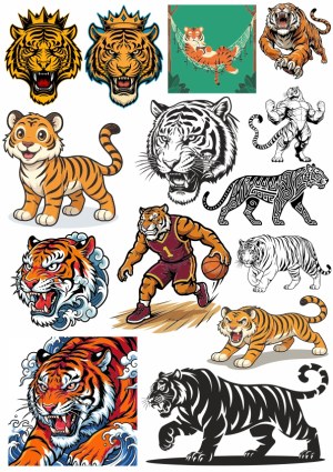 Collection of Tiger Vector Illustrations in Various Styles and Poses Free Vector