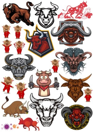 Collection of Bull and Ox Vector Illustrations and Mascots Free Vector