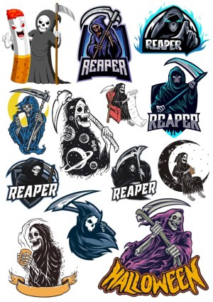 Collection of Grim Reaper and Halloween Vector Illustrations Free Vector