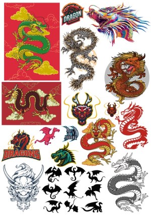 Collection of Diverse Dragon Vector Illustrations and Logos Free Vector