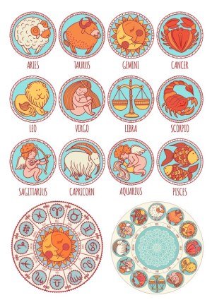Hand-Drawn Zodiac Signs and Circular Astrology Charts Vector Set Free Vector