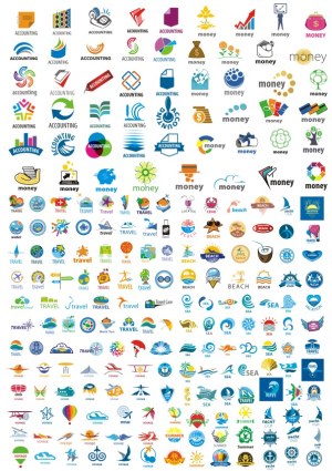 Set of colorful vector icons for accounting, money, travel, beach, sea, and summer themes Free Vector